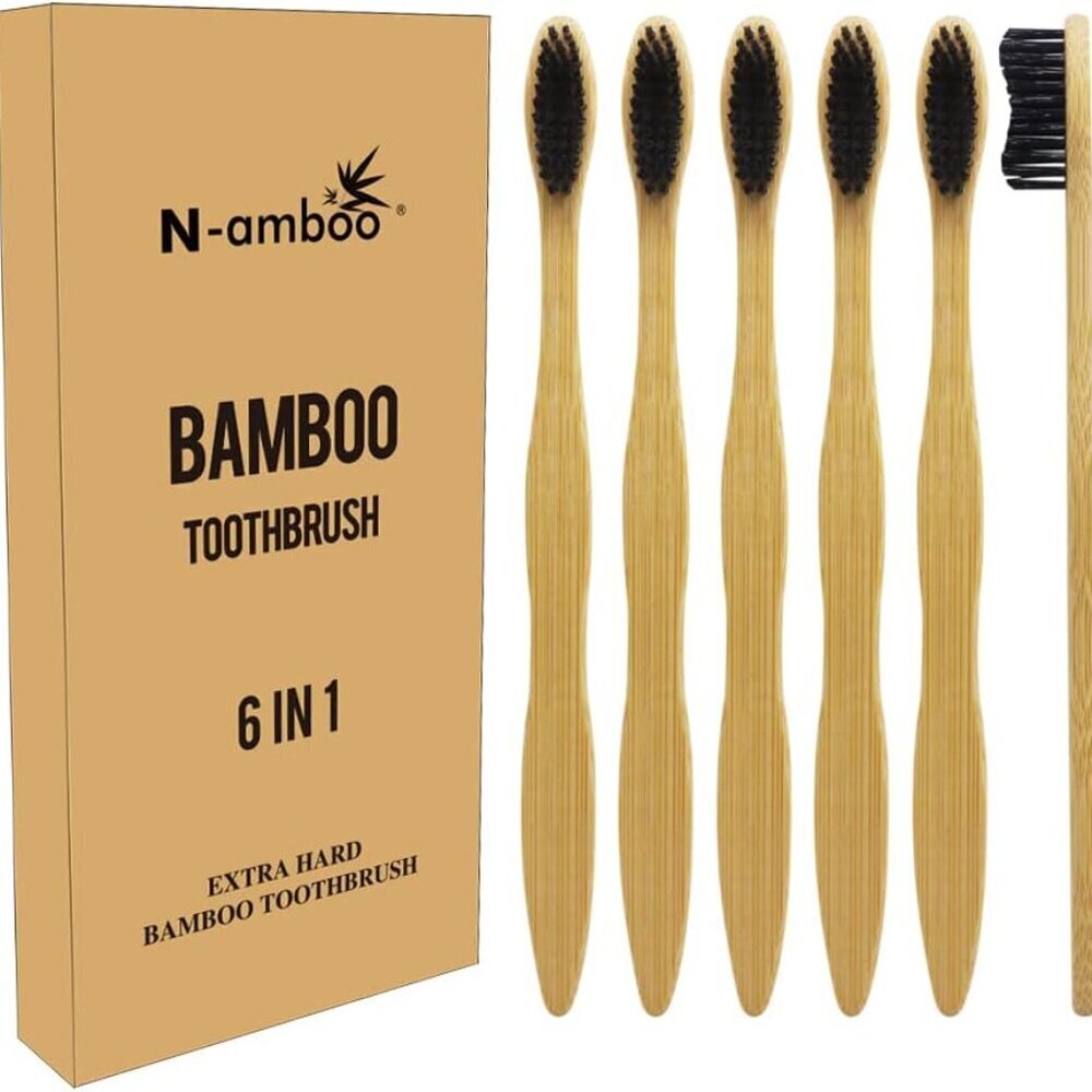 Hard Toothbrush Bamboo Toothbrush for Adult Manual Toothbrsuh Hard Bristles Pack